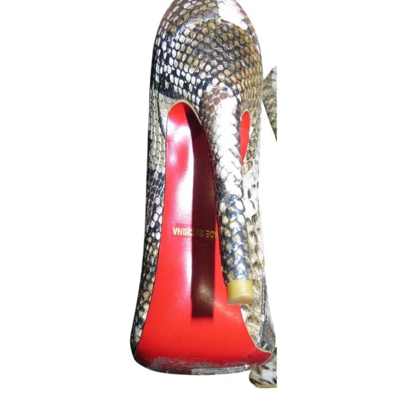 Python Embossed Faux Vegan Leather Stiletto Booties Boots Unbranded fur inside 8 - Picture 8 of 11